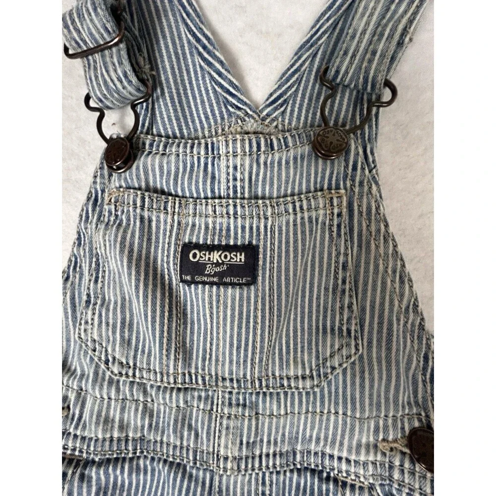 Vintage Oshkosh B'gosh Railroad Striped Pin Stripe Shortalls Overalls Size 18M